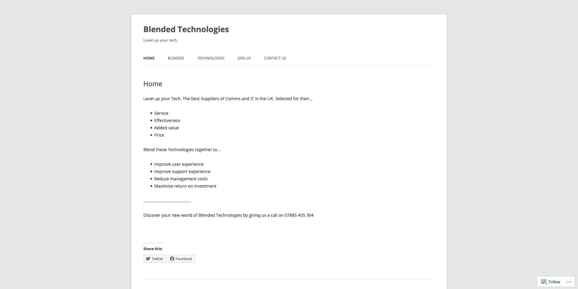 The previous Blended Technologies website, displayed on desktop
